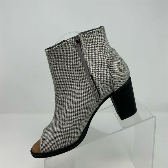 TOMS Women's Majorca Gray Peep Toe Sandal Booties Size 7 Block Heel Zip - Picture 3 of 11